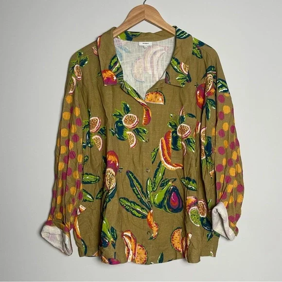 The Odells | Anthropologie | Linen Blend Kelley Top Fruit Tropical - Picture 1 of 6